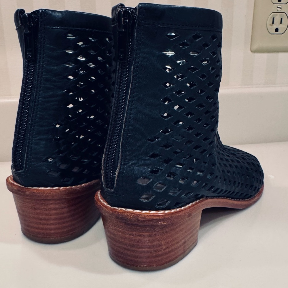 Loeffler Randall Black Leather Laser Cut Ankle Bootie - Picture 3 of 16